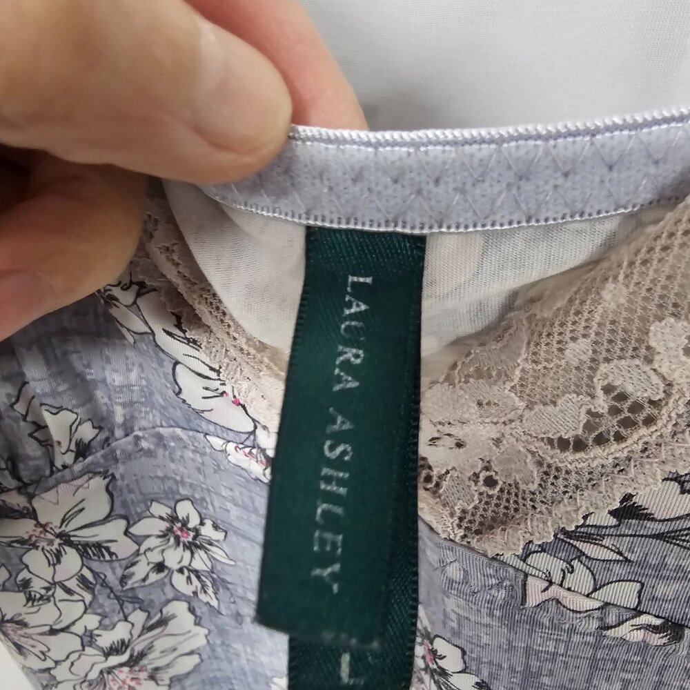 Vintage Laura Ashley Dress Babydoll Y2K Slip Lace Floral Mini Gray Fairy L - Picture 9 of 12